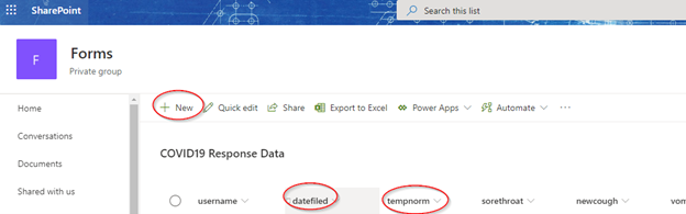 Creating SharePoint List for COVID-19 Response Data
